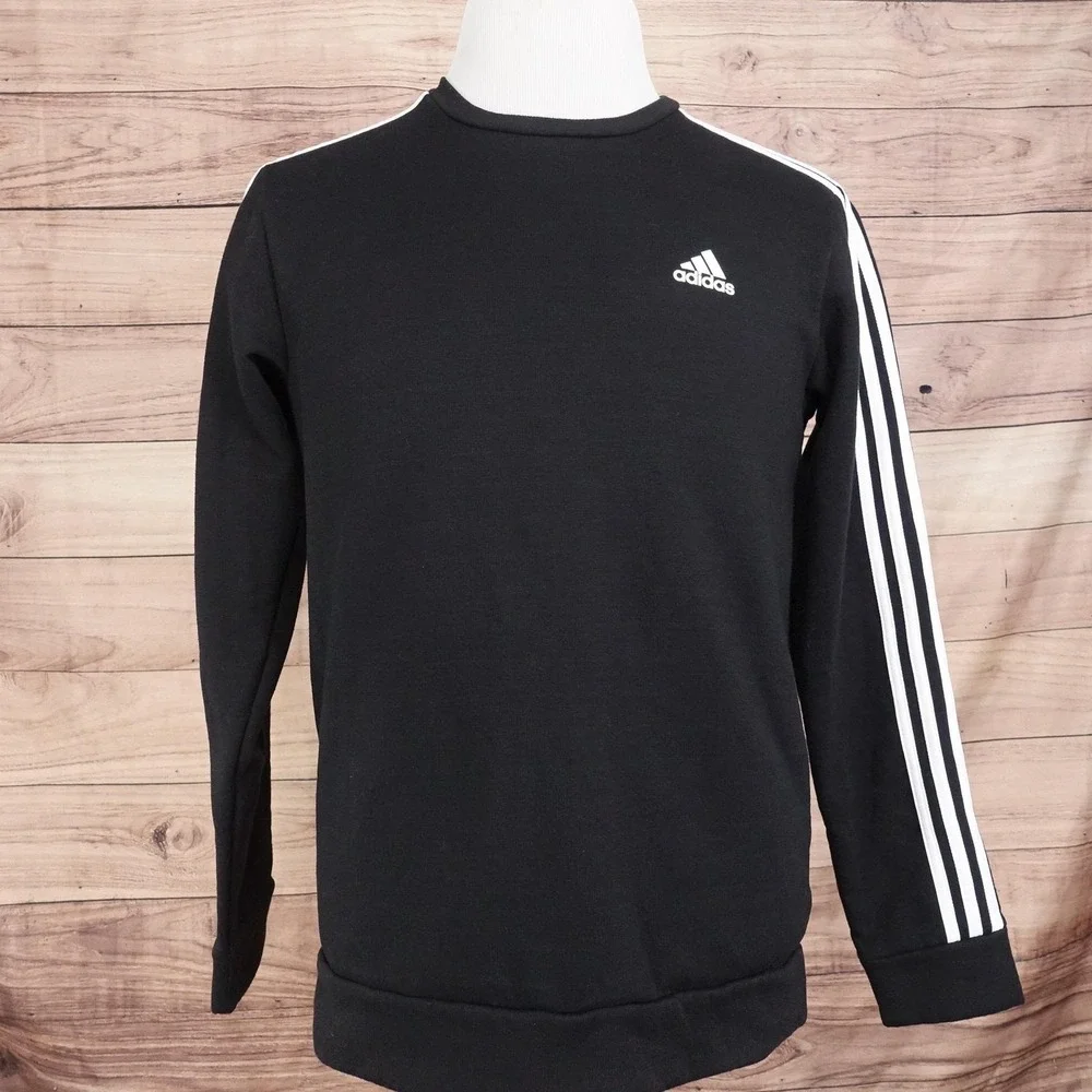 Adidas Sweatshirt Size M Black Pullover Fleece 3-Stripes Crewneck Primegreen